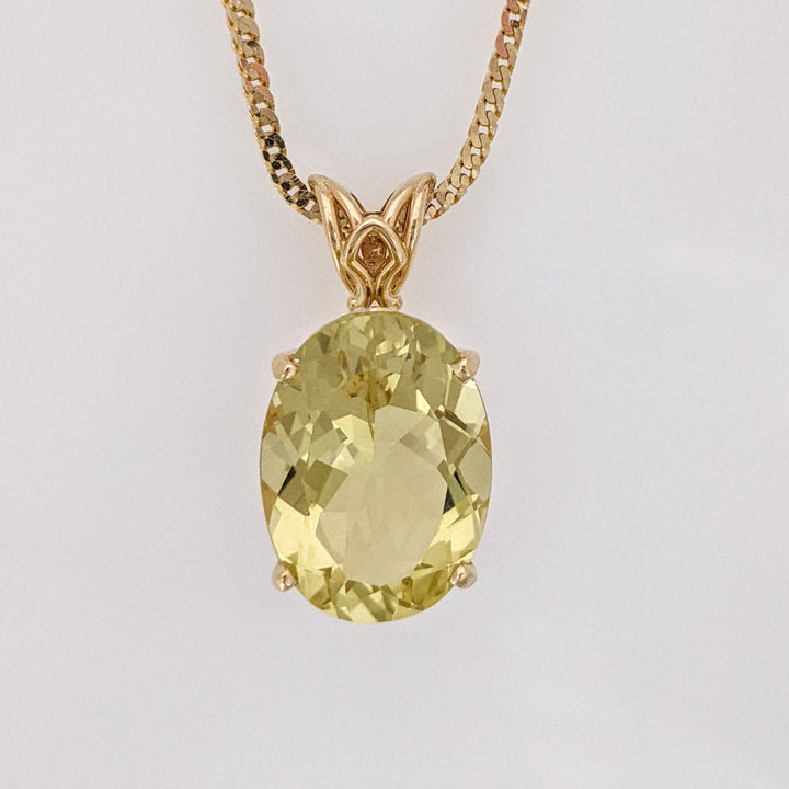 14K LEMON CITRINE OVAL 13X17.5 ESTATE PENDANT & CHAIN 13.7 GRAMS