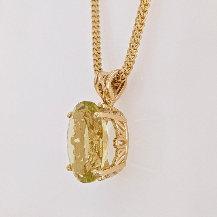 14K LEMON CITRINE OVAL 13X17.5 ESTATE PENDANT & CHAIN 13.7 GRAMS