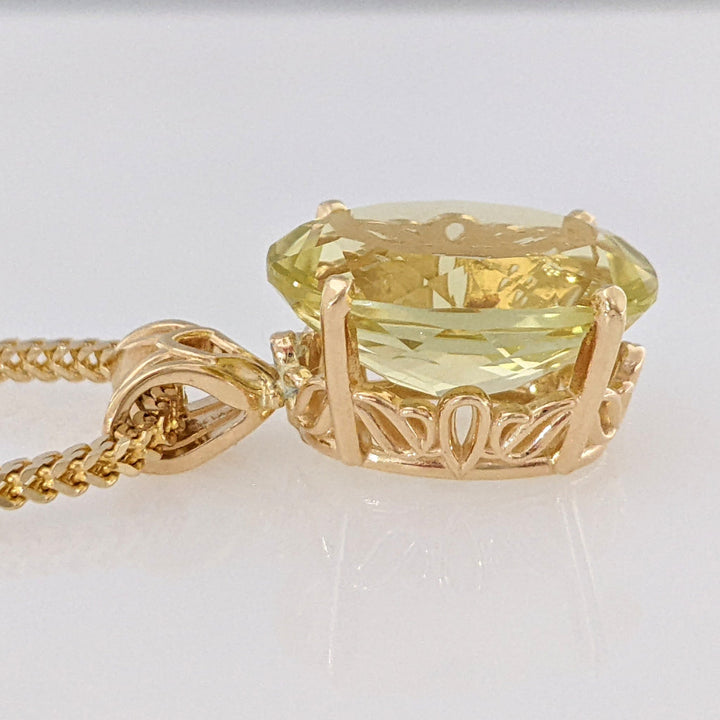 14K LEMON CITRINE OVAL 13X17.5 ESTATE PENDANT & CHAIN 13.7 GRAMS