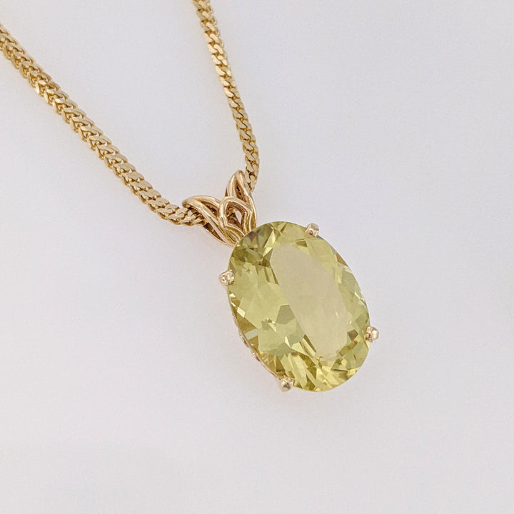 14K LEMON CITRINE OVAL 13X17.5 ESTATE PENDANT & CHAIN 13.7 GRAMS