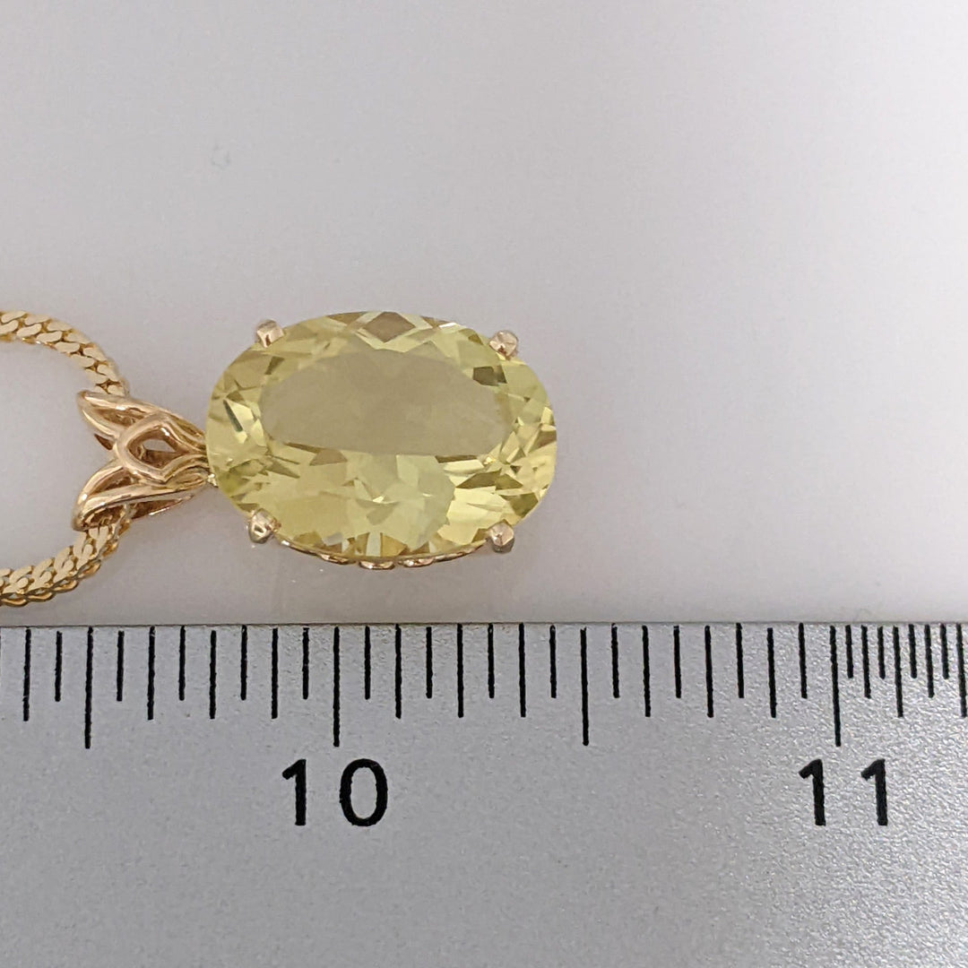 14K LEMON CITRINE OVAL 13X17.5 ESTATE PENDANT & CHAIN 13.7 GRAMS