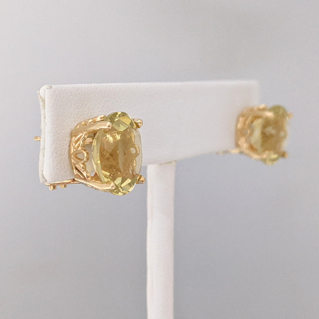 14K LEMON CITRINE OVAL 10X12 ESTATE EARRINGS 5.1 GRAMS