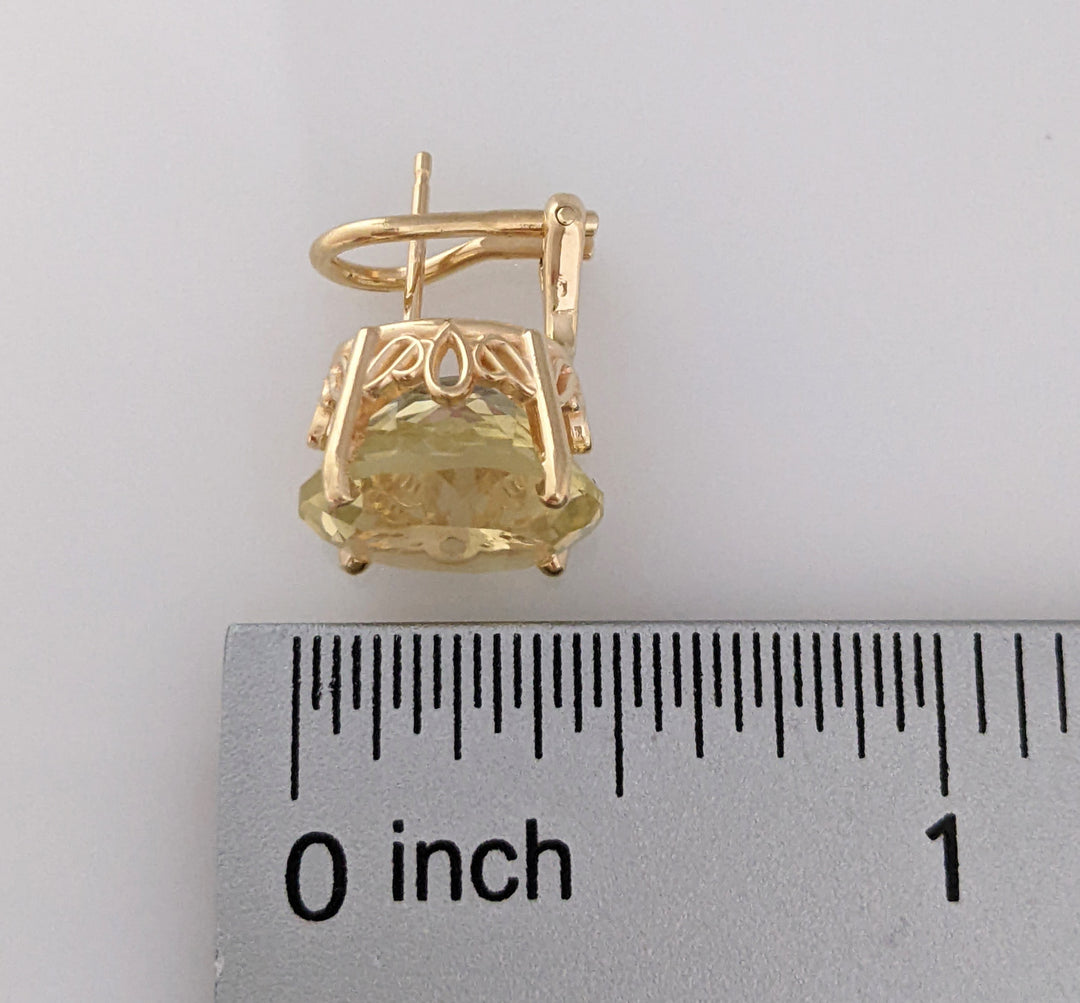 14K LEMON CITRINE OVAL 10X12 ESTATE EARRINGS 5.1 GRAMS