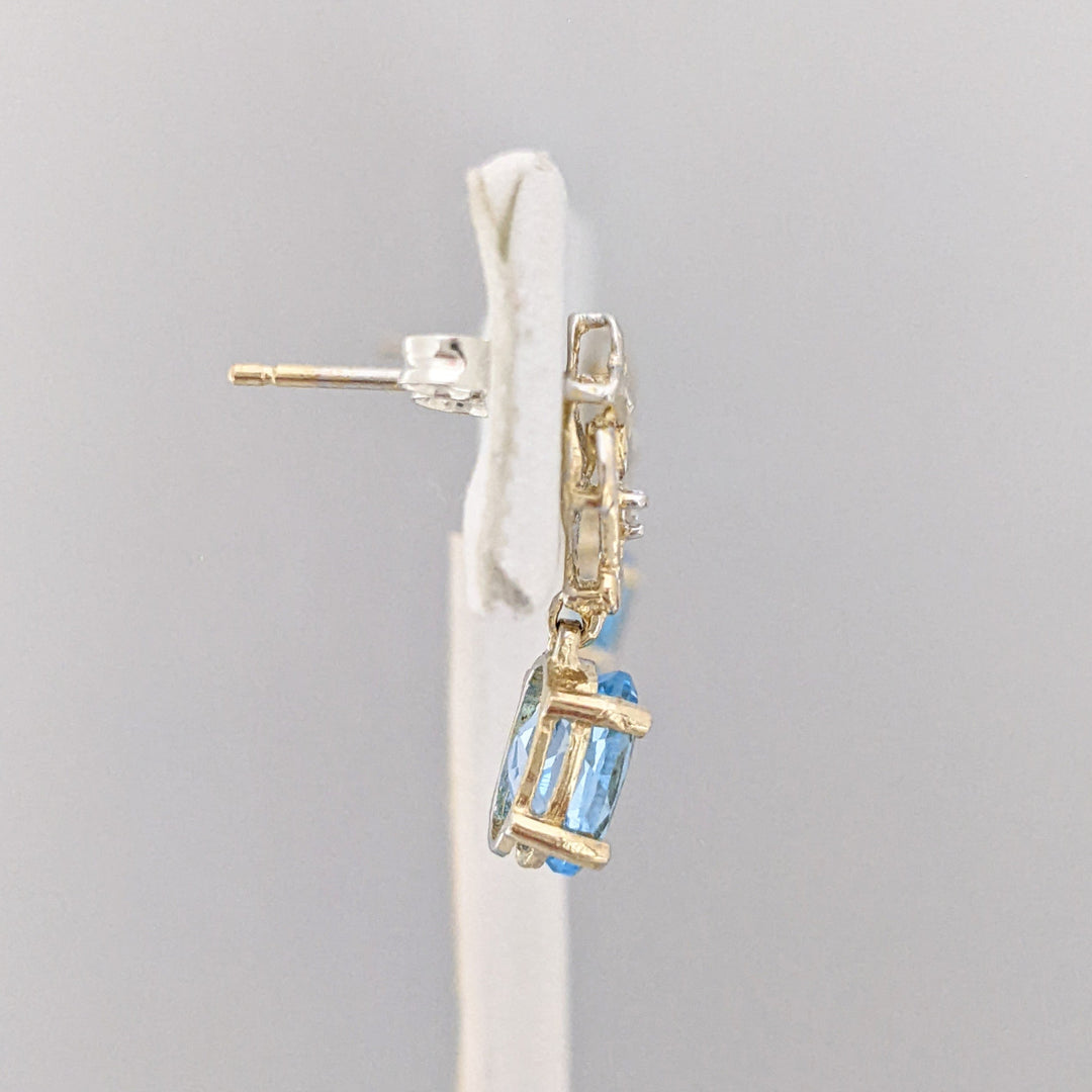 10K WHITE BLUE TOPAZ OVAL (2) 5X7 WITH (2) MELEE ESTATE DANGLE EARRINGS 2.1 GRAMS