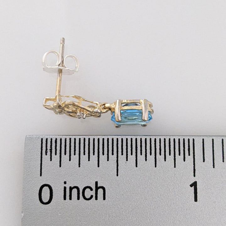 10K WHITE BLUE TOPAZ OVAL (2) 5X7 WITH (2) MELEE ESTATE DANGLE EARRINGS 2.1 GRAMS