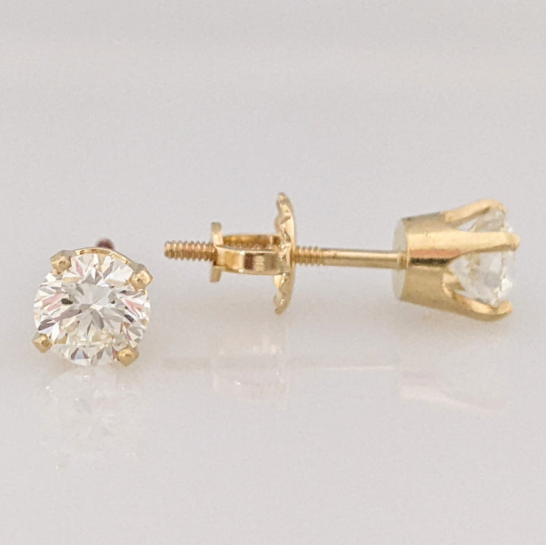 14K .94 CARAT TOTAL WEIGHT VS1 J DIAMOND ROUND ESTATE STUD EARRINGS 1.4 GRAMS