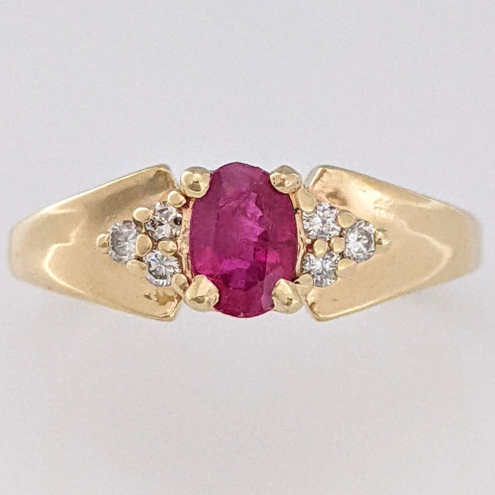 14K RUBY OVAL 4X6 WITH (6) MELEE ESTATE RING 2.5 GRAMS