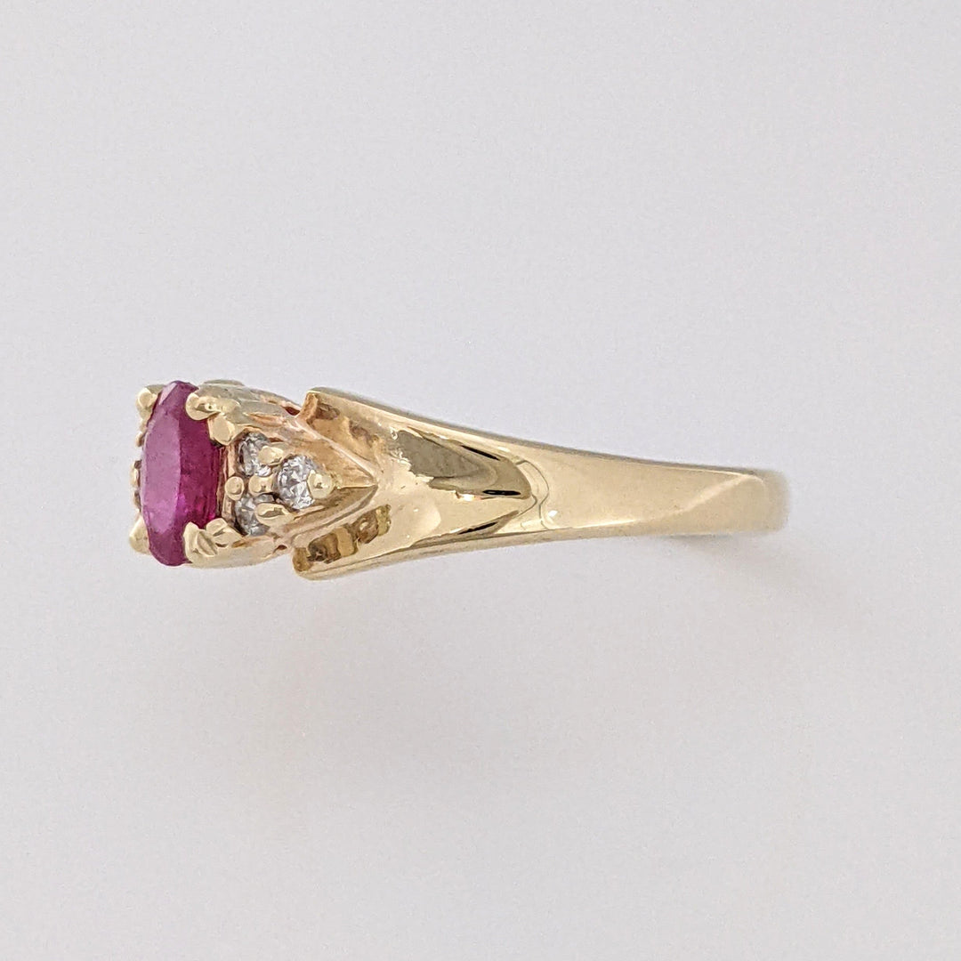 14K RUBY OVAL 4X6 WITH (6) MELEE ESTATE RING 2.5 GRAMS