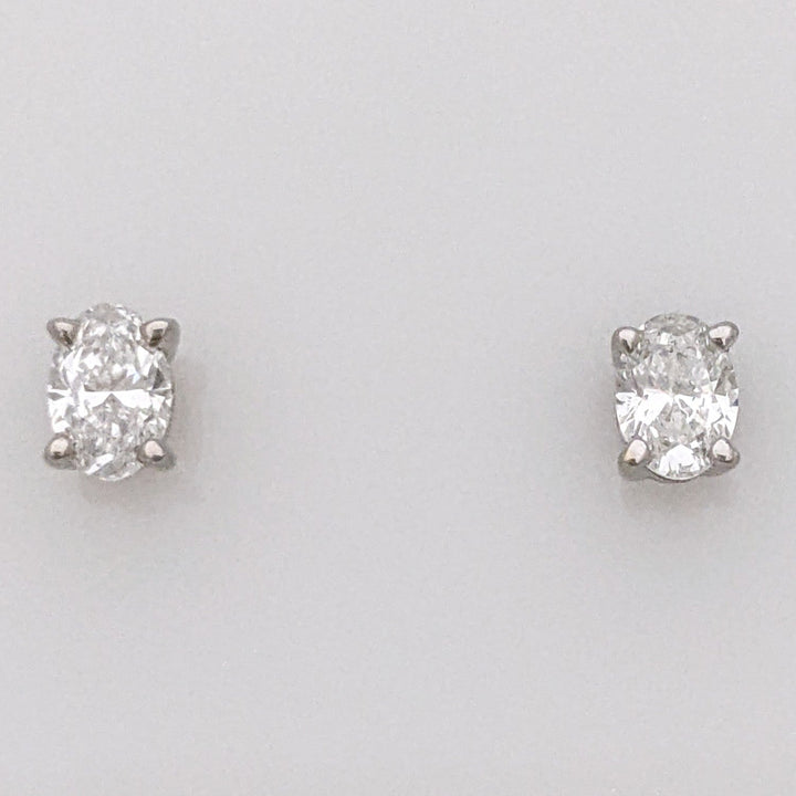 14K WHITE .42 CARAT TOTAL WEIGHT SI2 F DIAMOND OVAL ESTATE STUD EARRINGS 0.7 GRAMS