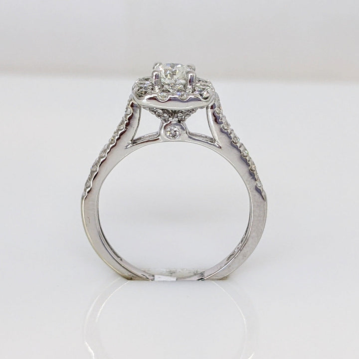 10K WHITE .76 CARAT TOTAL WEIGHT I1-I2 H DIAMOND ROUND (39) ESTATE HALO RING 2.6 GRAMS