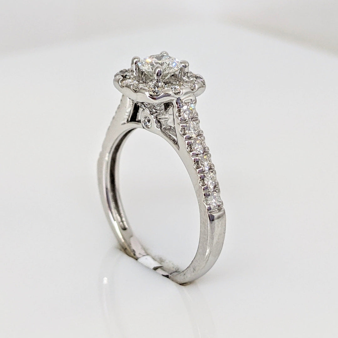 10K WHITE .76 CARAT TOTAL WEIGHT I1-I2 H DIAMOND ROUND (39) ESTATE HALO RING 2.6 GRAMS