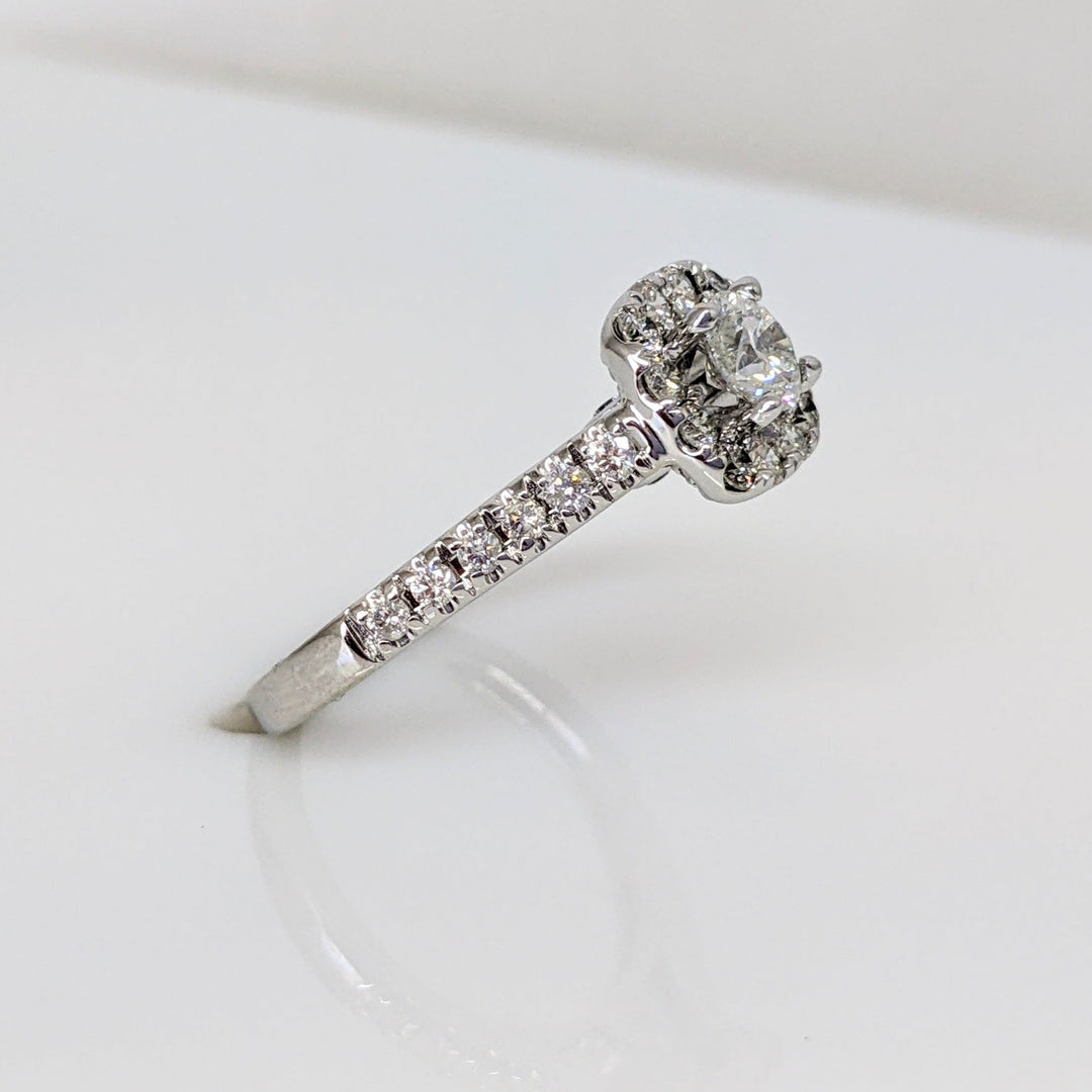 10K WHITE .76 CARAT TOTAL WEIGHT I1-I2 H DIAMOND ROUND (39) ESTATE HALO RING 2.6 GRAMS