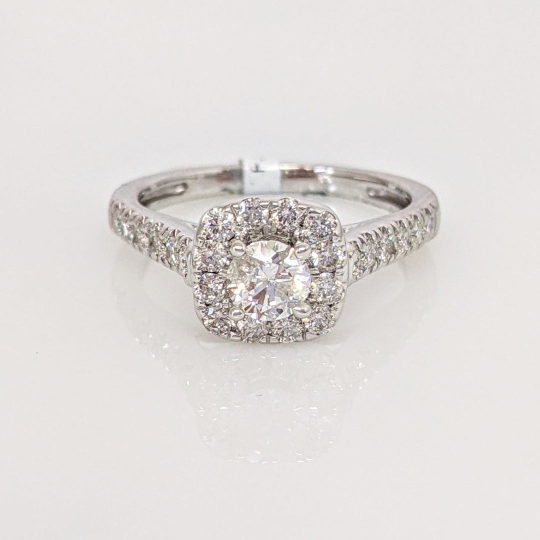 10K WHITE .76 CARAT TOTAL WEIGHT I1-I2 H DIAMOND ROUND (39) ESTATE HALO RING 2.6 GRAMS