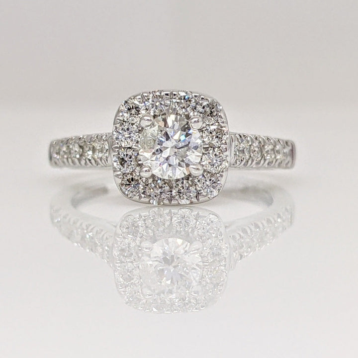 10K WHITE .76 CARAT TOTAL WEIGHT I1-I2 H DIAMOND ROUND (39) ESTATE HALO RING 2.6 GRAMS