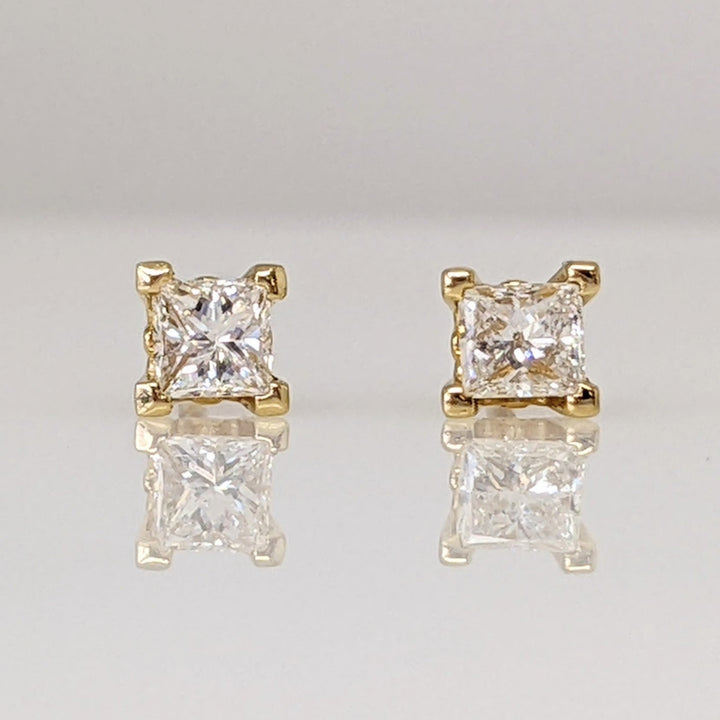 14K .33 CARAT TOTAL WEIGHT SI2 J-K DIAMOND PRINCESS CUT STUD ESTATE EARRINGS 0.7 GRAMS