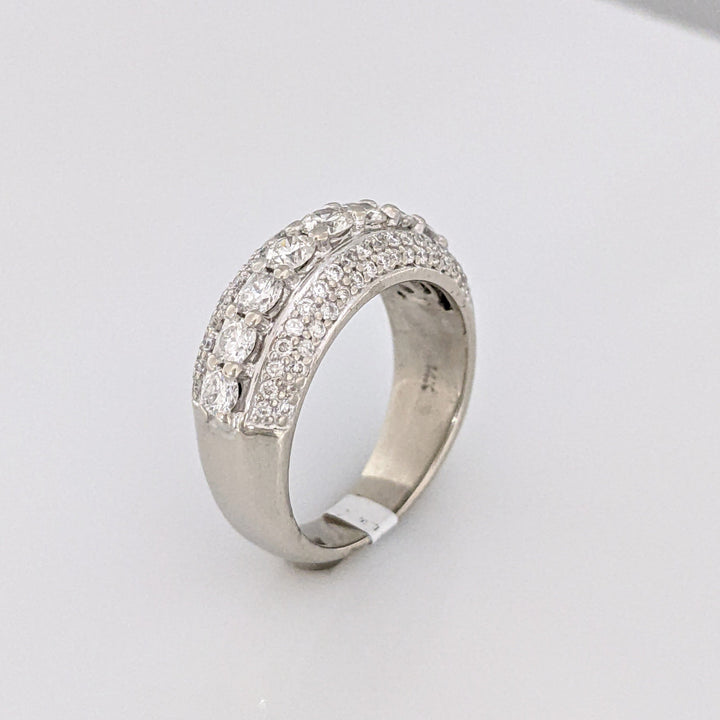 14K WHITE .81 CARAT TOTAL WEIGHT I1 I DIAMOND ROUND (63) 3-ROW ESTATE BAND 6.3 GRAMS