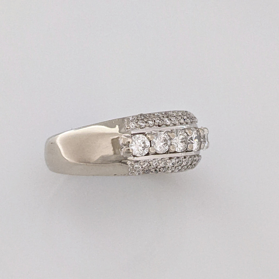 14K WHITE .81 CARAT TOTAL WEIGHT I1 I DIAMOND ROUND (63) 3-ROW ESTATE BAND 6.3 GRAMS