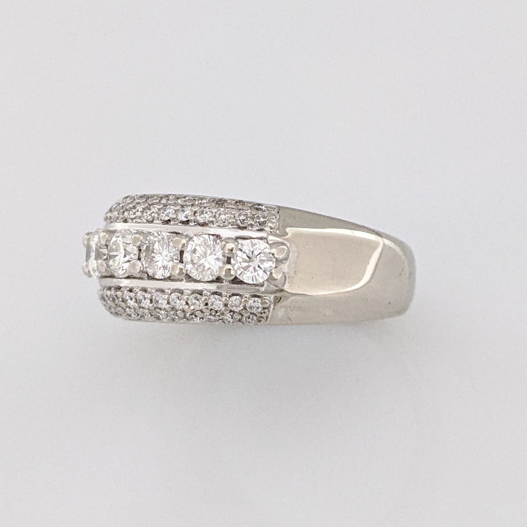 14K WHITE .81 CARAT TOTAL WEIGHT I1 I DIAMOND ROUND (63) 3-ROW ESTATE BAND 6.3 GRAMS