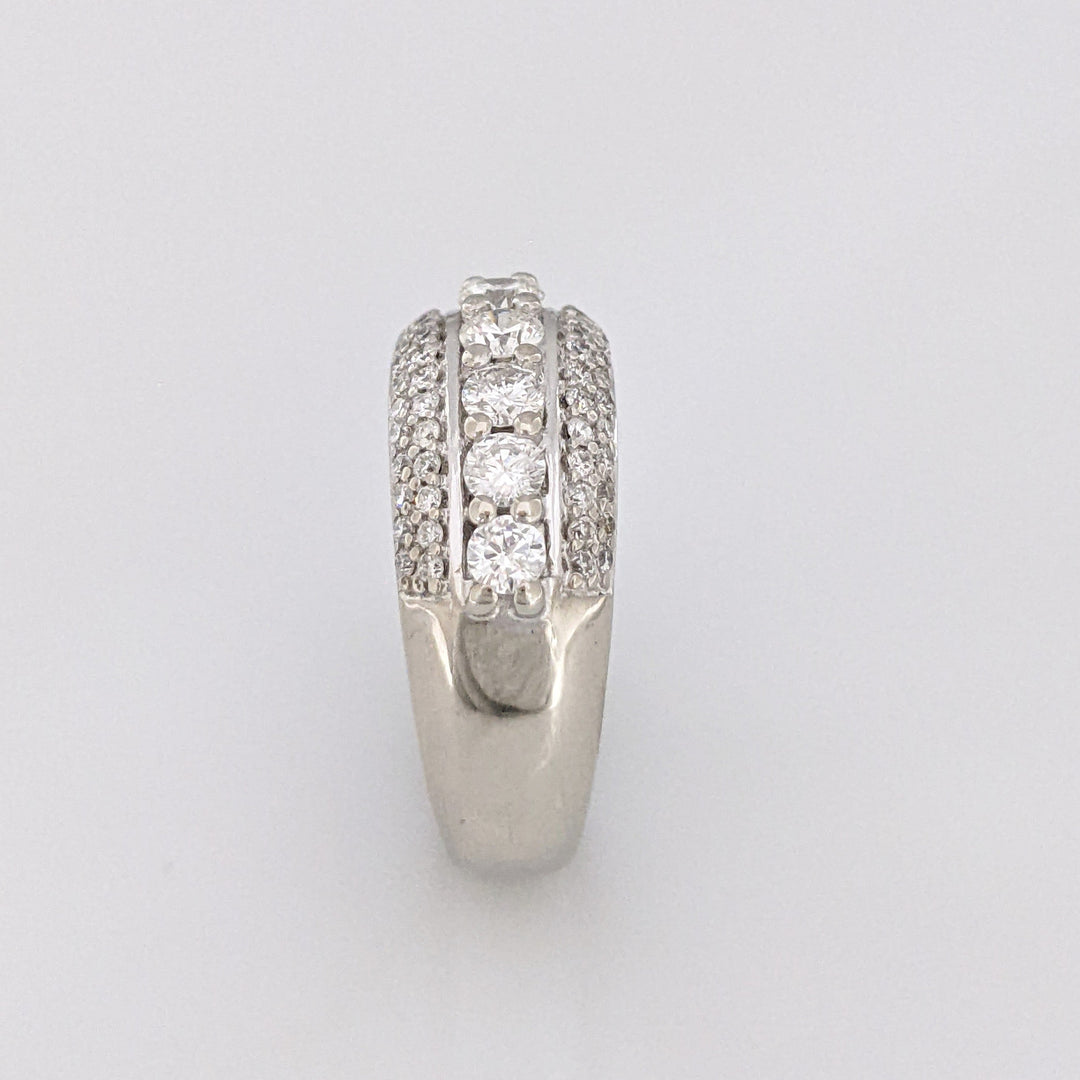 14K WHITE .81 CARAT TOTAL WEIGHT I1 I DIAMOND ROUND (63) 3-ROW ESTATE BAND 6.3 GRAMS