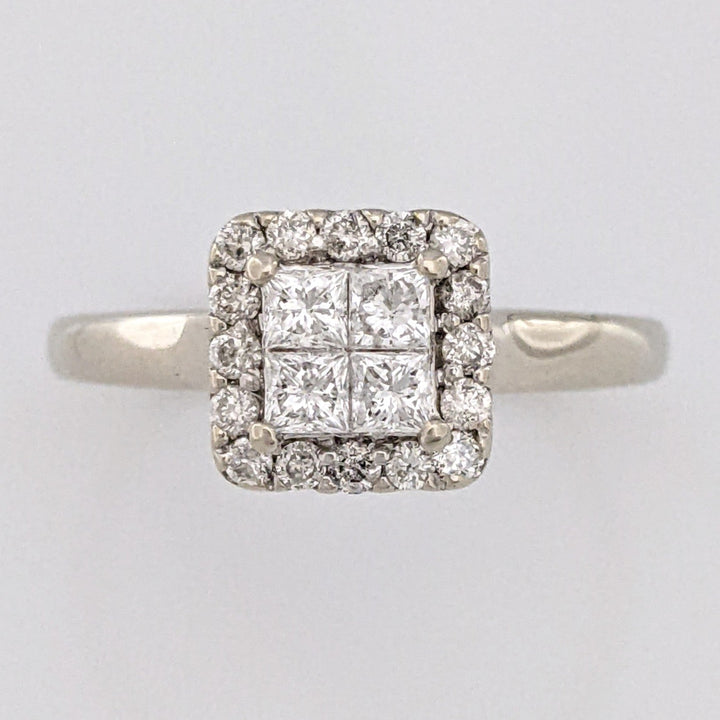 10K WHITE .36 CARAT TOTAL WEIGHT SI2 G DIAMOND PRINCESS CUT (4) WITH (16) ROUND ESTATE RING 2.7 GRAMS