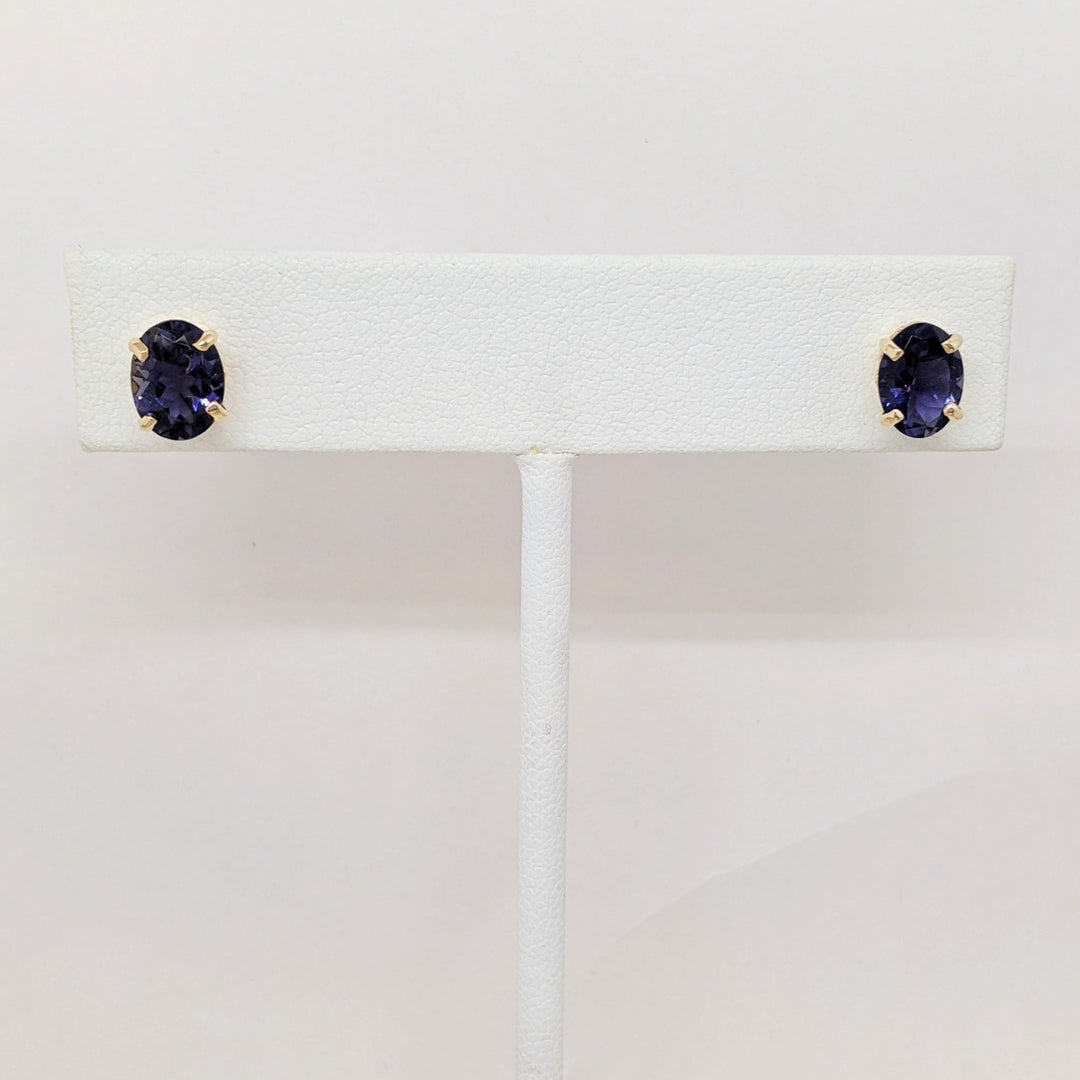 14K IOLITE OVAL 6X8 ESTATE STUD EARRINGS 1.8 GRAMS