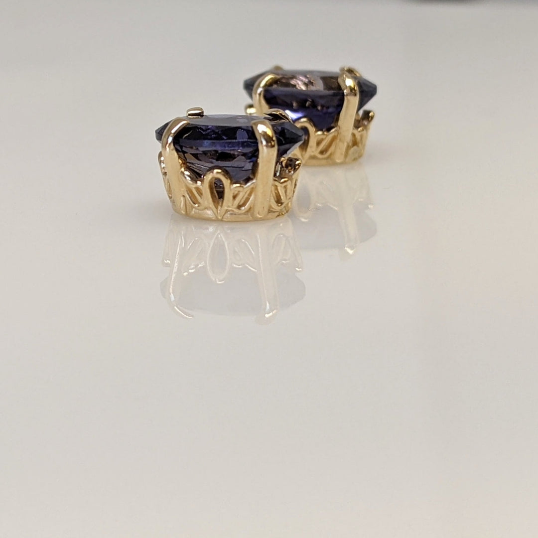 14K IOLITE OVAL 6X8 ESTATE STUD EARRINGS 1.8 GRAMS