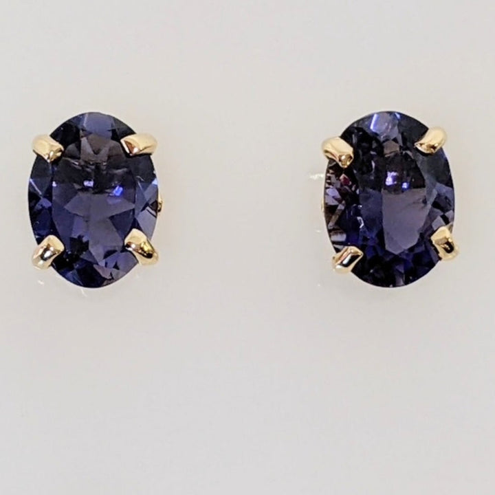 14K IOLITE OVAL 6X8 ESTATE STUD EARRINGS 1.8 GRAMS