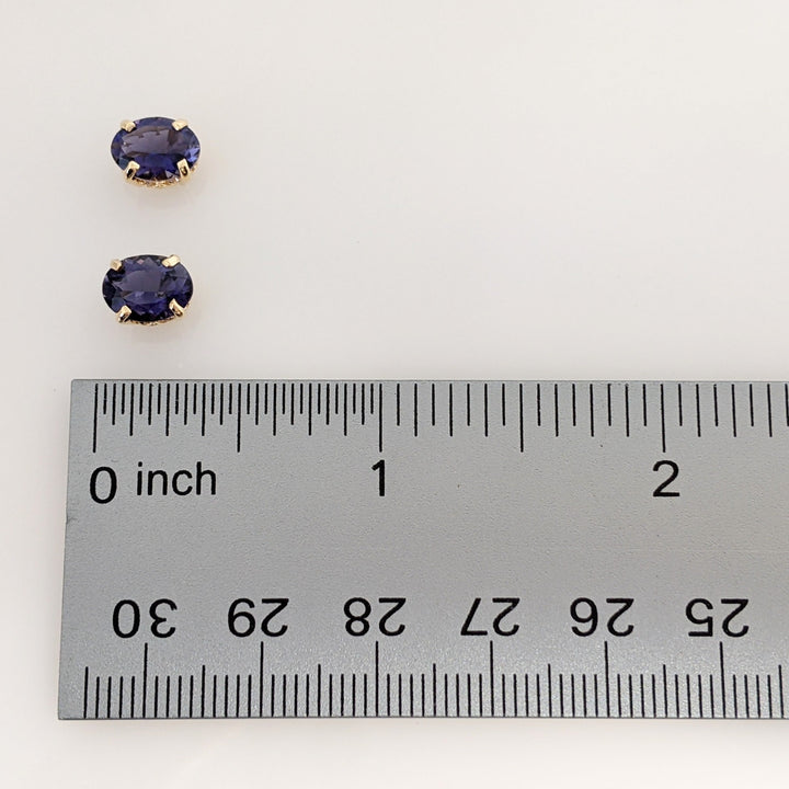 14K IOLITE OVAL 6X8 ESTATE STUD EARRINGS 1.8 GRAMS