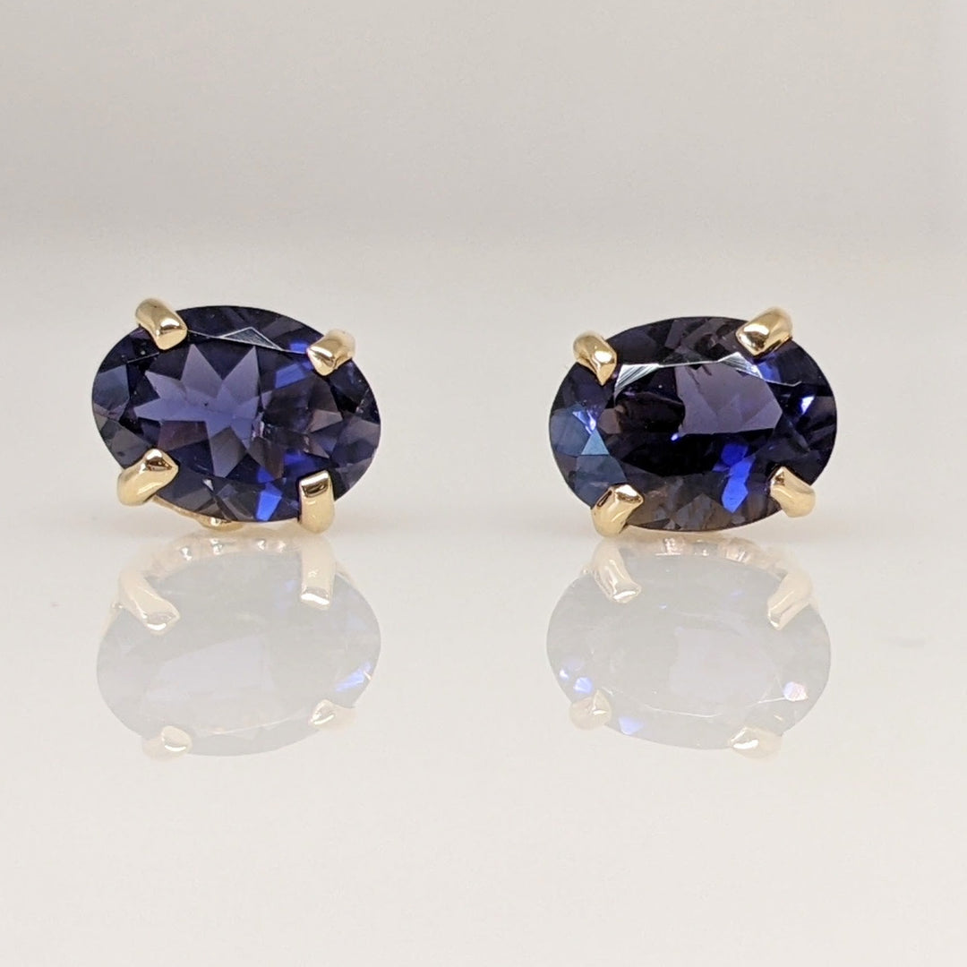 14K IOLITE OVAL 6X8 ESTATE STUD EARRINGS 1.8 GRAMS