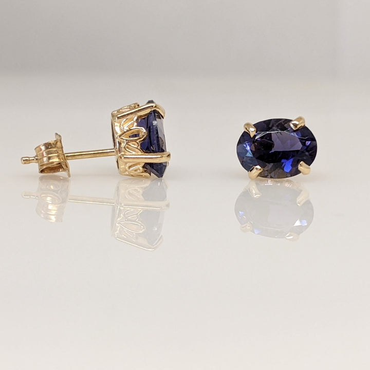 14K IOLITE OVAL 6X8 ESTATE STUD EARRINGS 1.8 GRAMS