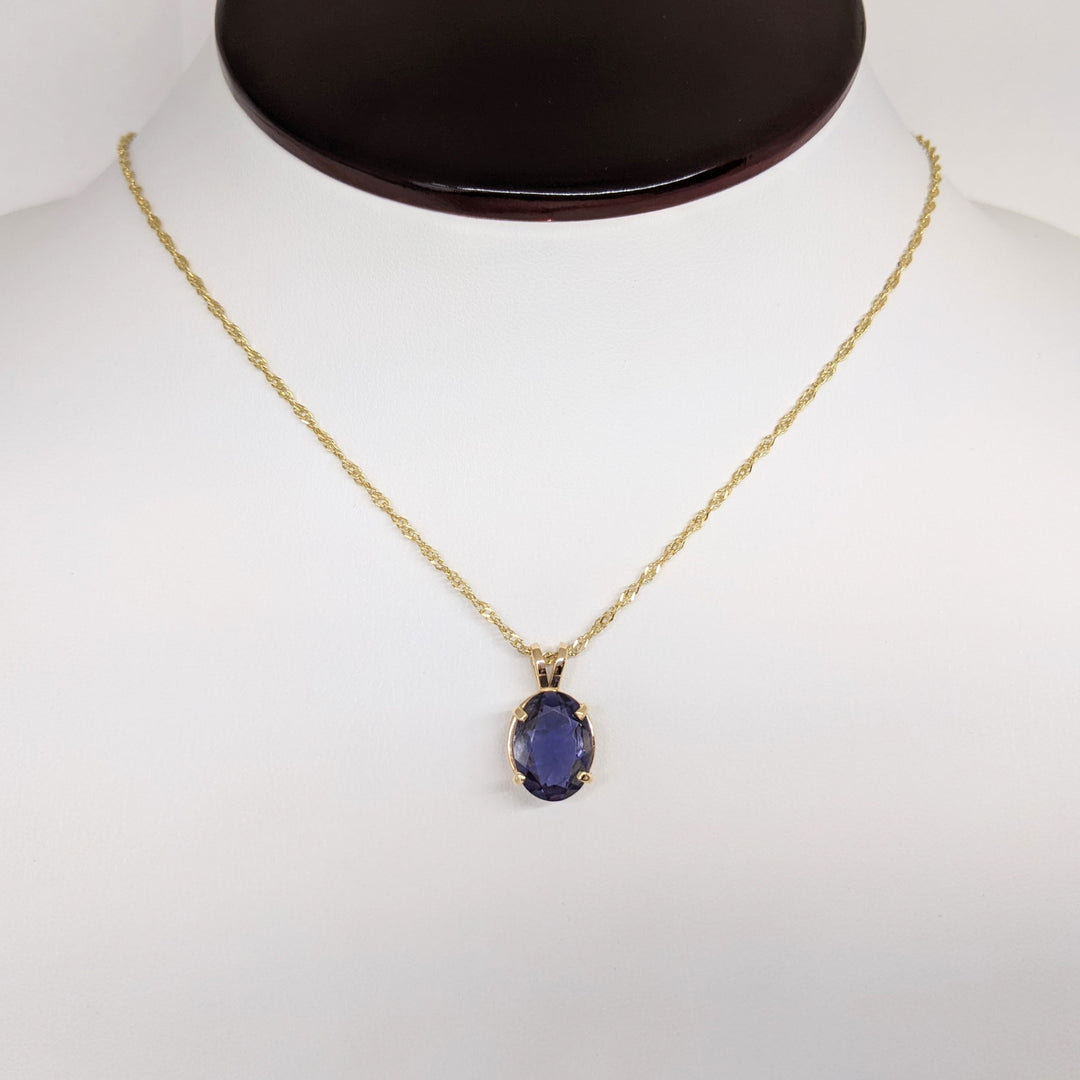 14K IOLITE OVAL 9X12 ESTATE PENDANT & CHAIN 3.9 GRAMS