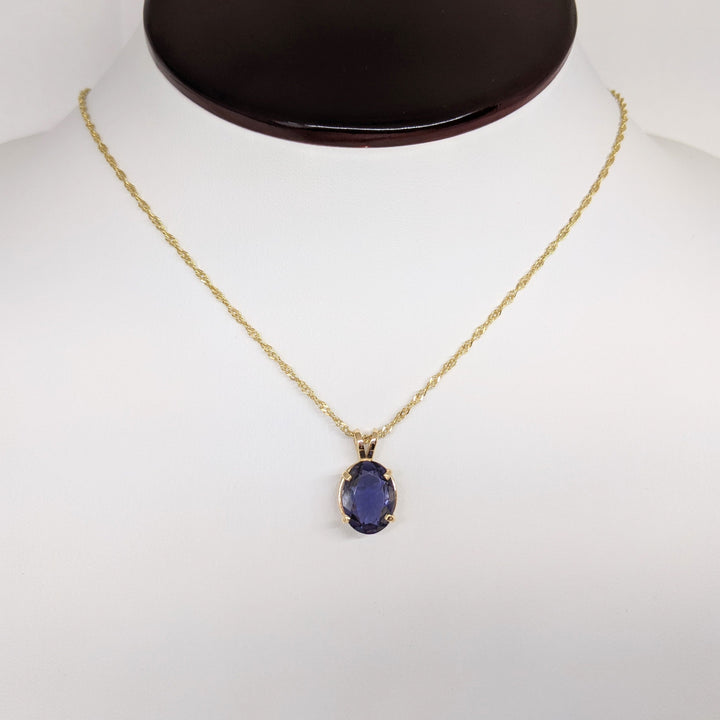 14K IOLITE OVAL 9X12 ESTATE PENDANT & CHAIN 3.9 GRAMS