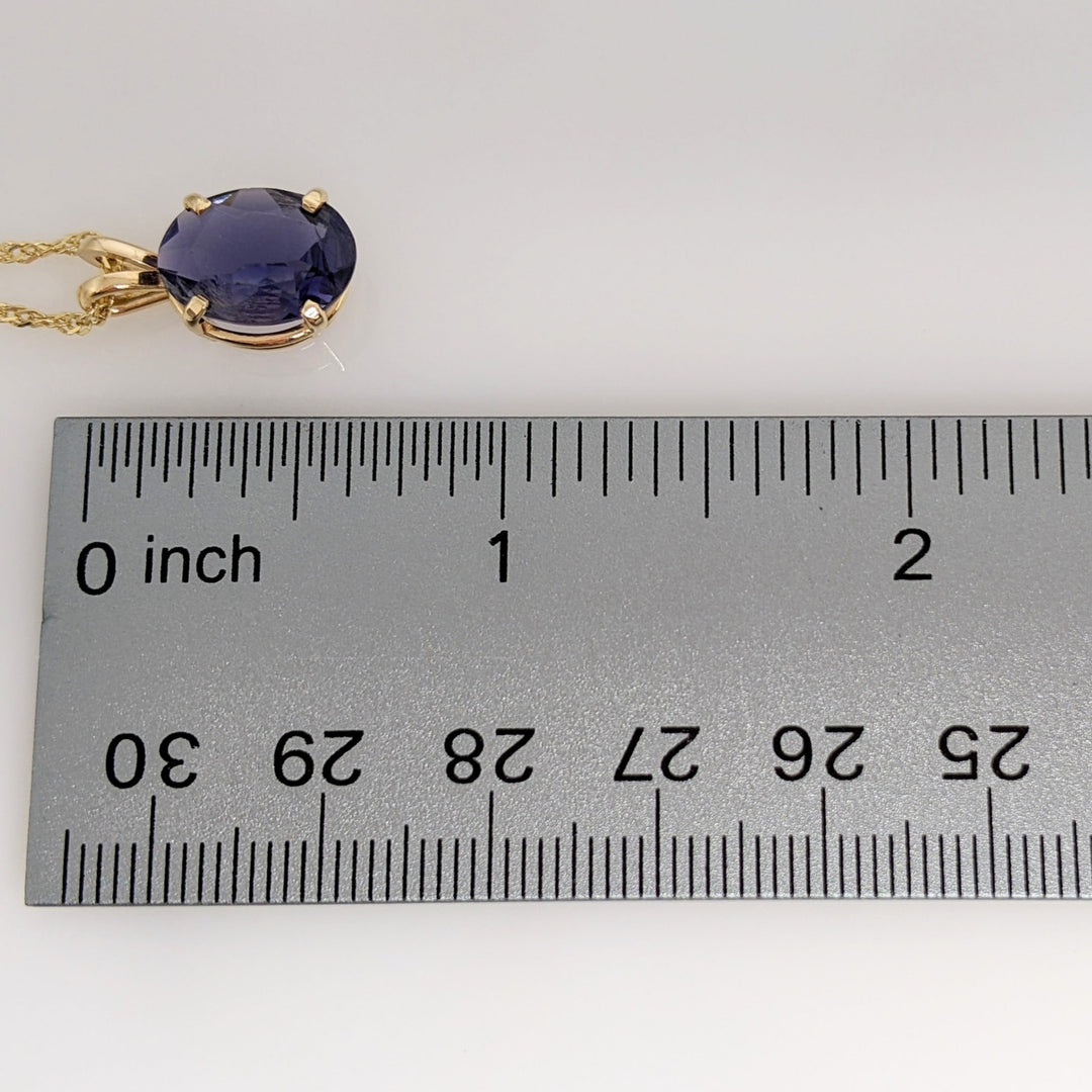 14K IOLITE OVAL 9X12 ESTATE PENDANT & CHAIN 3.9 GRAMS