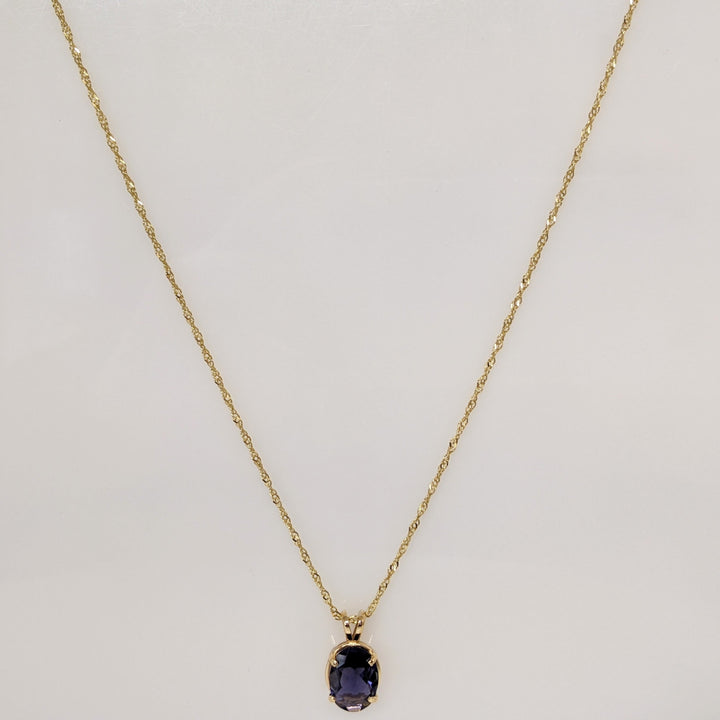 14K IOLITE OVAL 9X12 ESTATE PENDANT & CHAIN 3.9 GRAMS