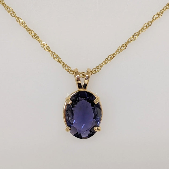 14K IOLITE OVAL 9X12 ESTATE PENDANT & CHAIN 3.9 GRAMS