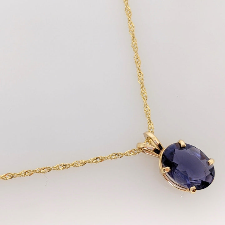 14K IOLITE OVAL 9X12 ESTATE PENDANT & CHAIN 3.9 GRAMS