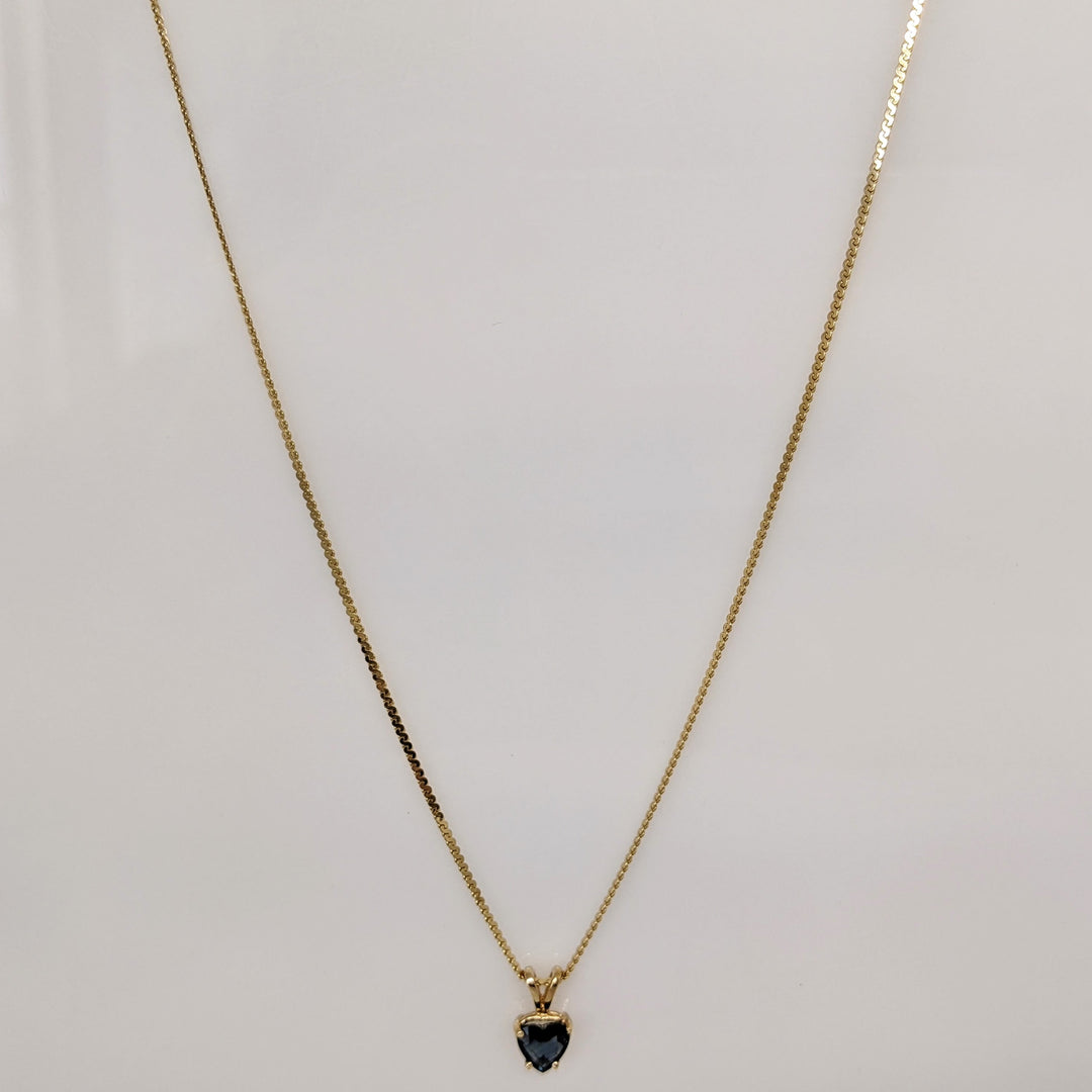 14K SAPPHIRE HEART 6MM ESTATE PENDANT & CHAIN 3.2 GRAMS