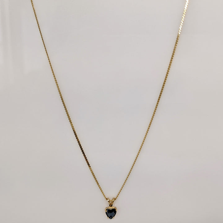 14K SAPPHIRE HEART 6MM ESTATE PENDANT & CHAIN 3.2 GRAMS