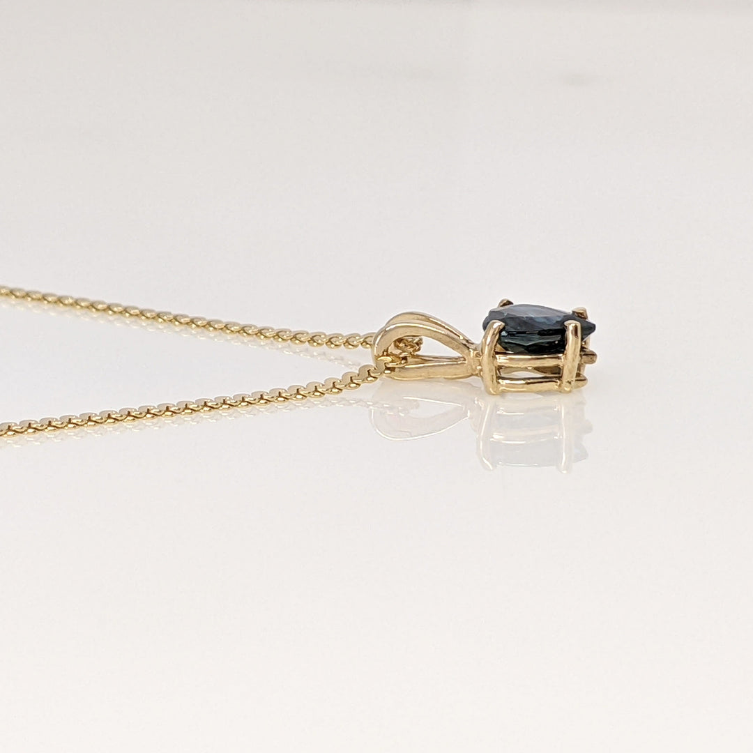 14K SAPPHIRE HEART 6MM ESTATE PENDANT & CHAIN 3.2 GRAMS