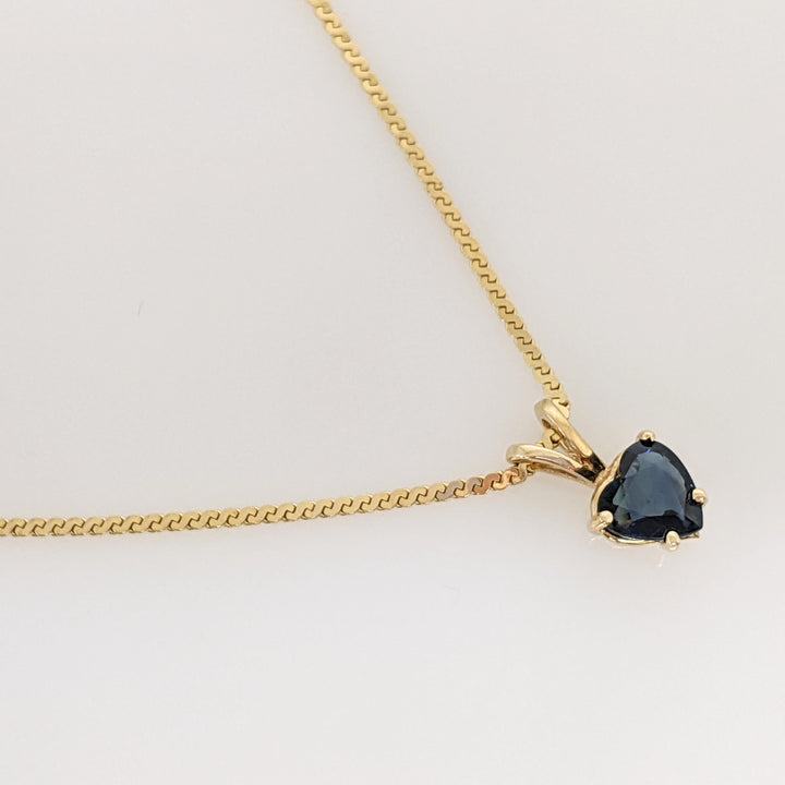 14K SAPPHIRE HEART 6MM ESTATE PENDANT & CHAIN 3.2 GRAMS