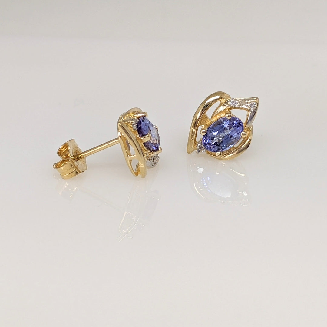 14K TANZANITE OVAL 4X6 (2) WITH (6) MELEE ESTATE EARRINGS 1.6 GRAMS