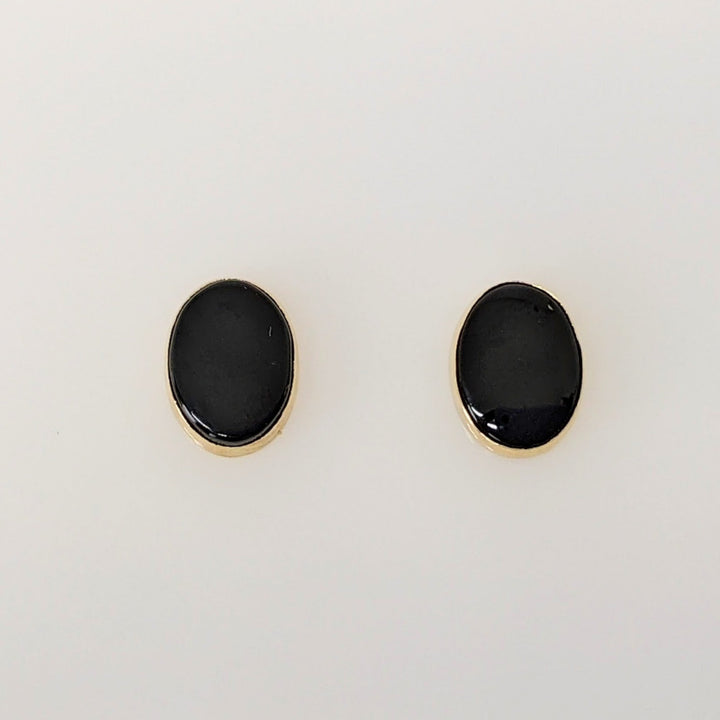 14K ONYX OVAL 6X8 BEZEL DISC STUD ESTATE EARRINGS 0.8 GRAMS