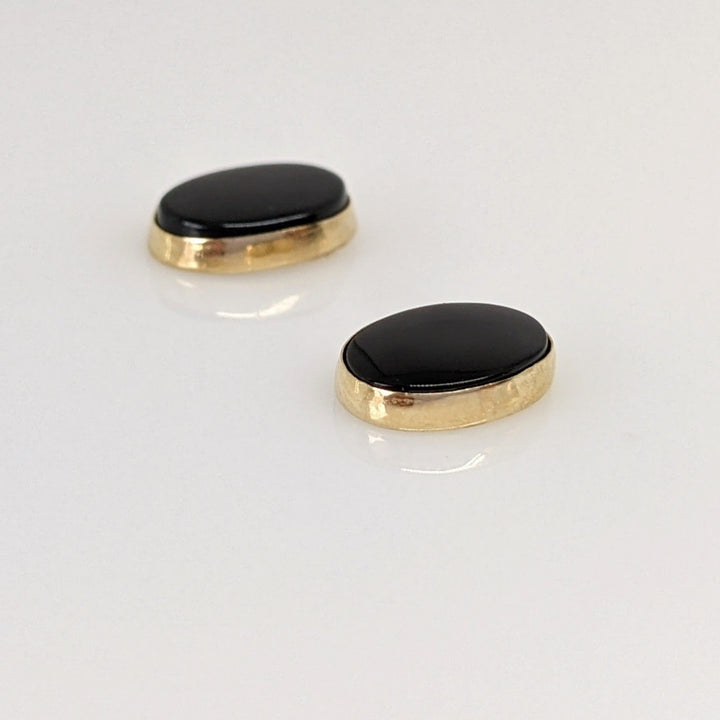 14K ONYX OVAL 6X8 BEZEL DISC STUD ESTATE EARRINGS 0.8 GRAMS