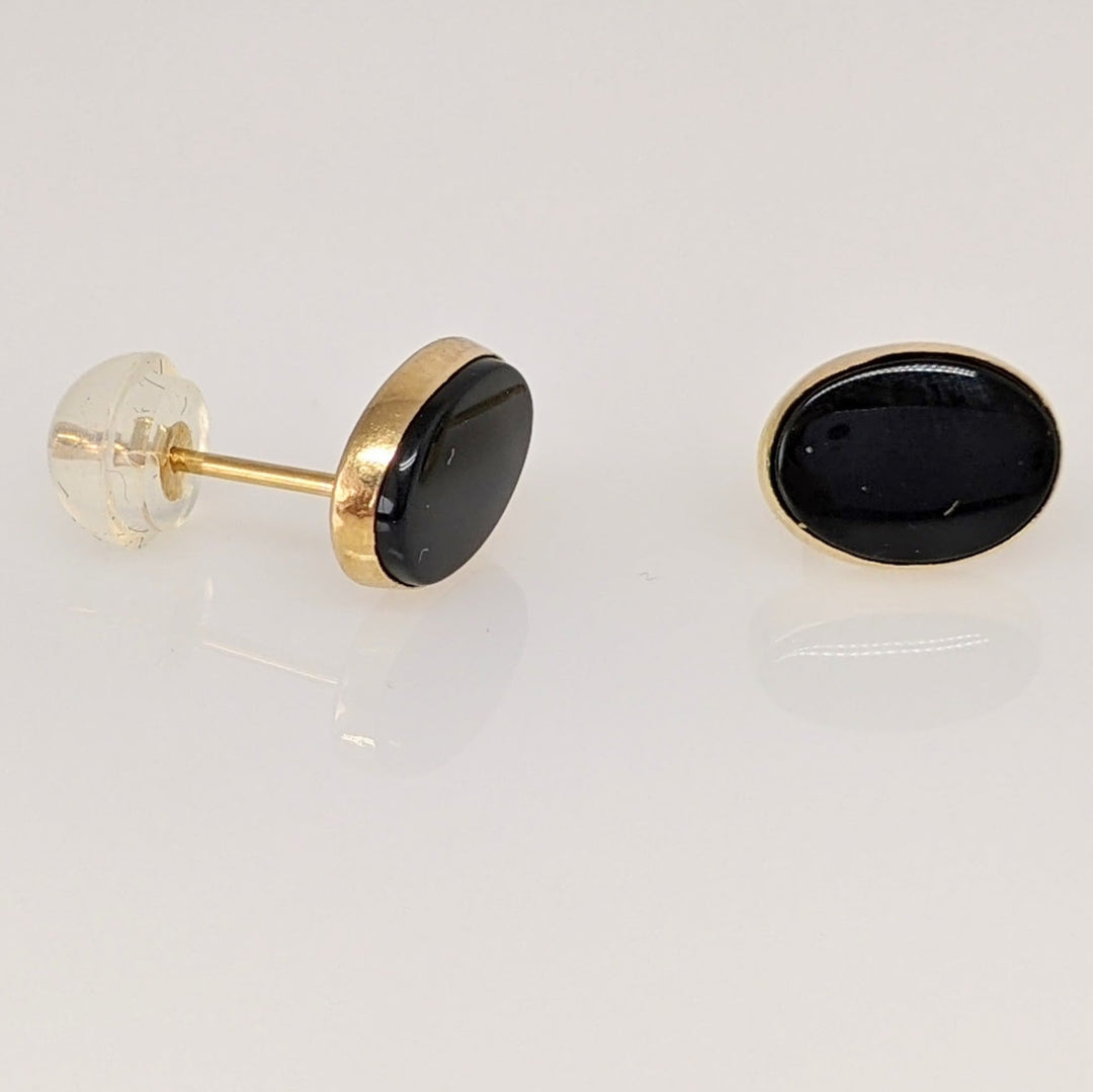 14K ONYX OVAL 6X8 BEZEL DISC STUD ESTATE EARRINGS 0.8 GRAMS