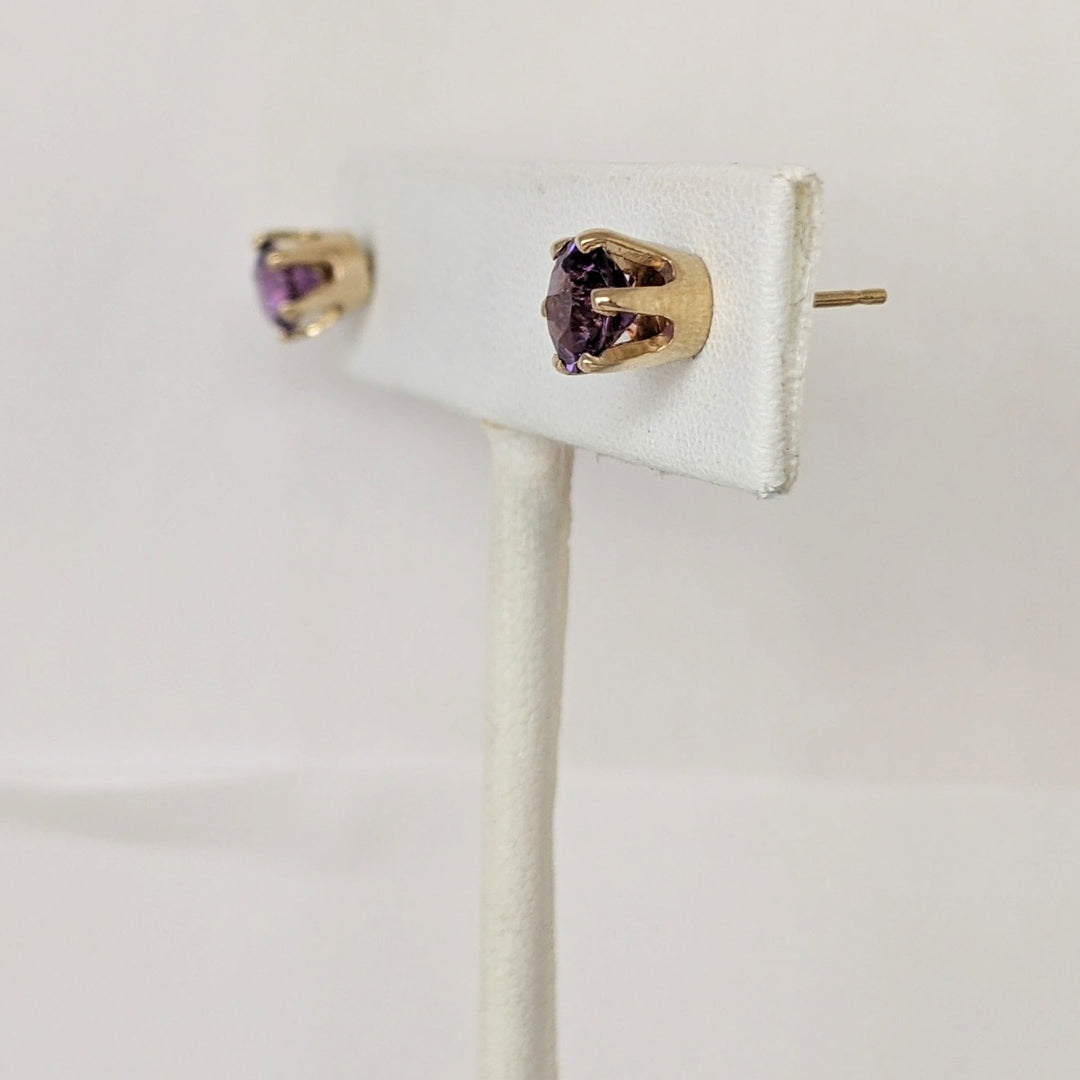 14K AMETHYST ROUND 6MM ESTATE STUD EARRINGS 1.8 GRAMS