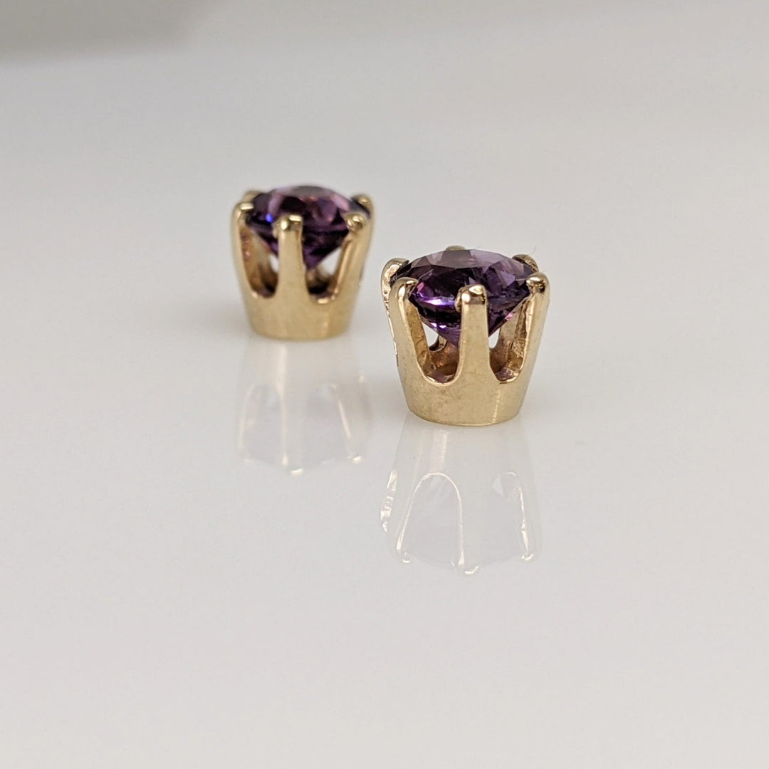 14K AMETHYST ROUND 6MM ESTATE STUD EARRINGS 1.8 GRAMS