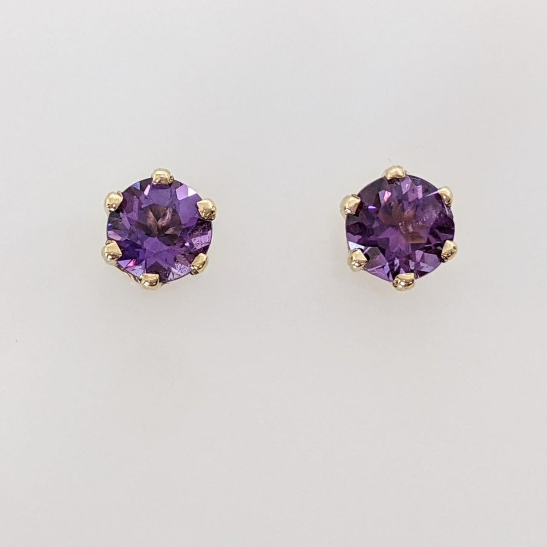 14K AMETHYST ROUND 6MM ESTATE STUD EARRINGS 1.8 GRAMS