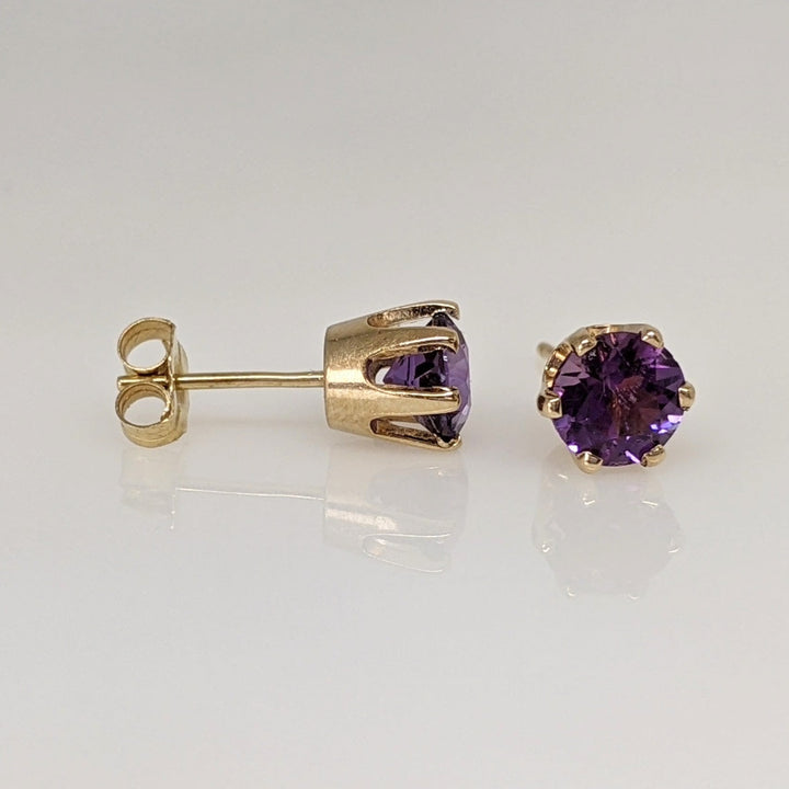 14K AMETHYST ROUND 6MM ESTATE STUD EARRINGS 1.8 GRAMS