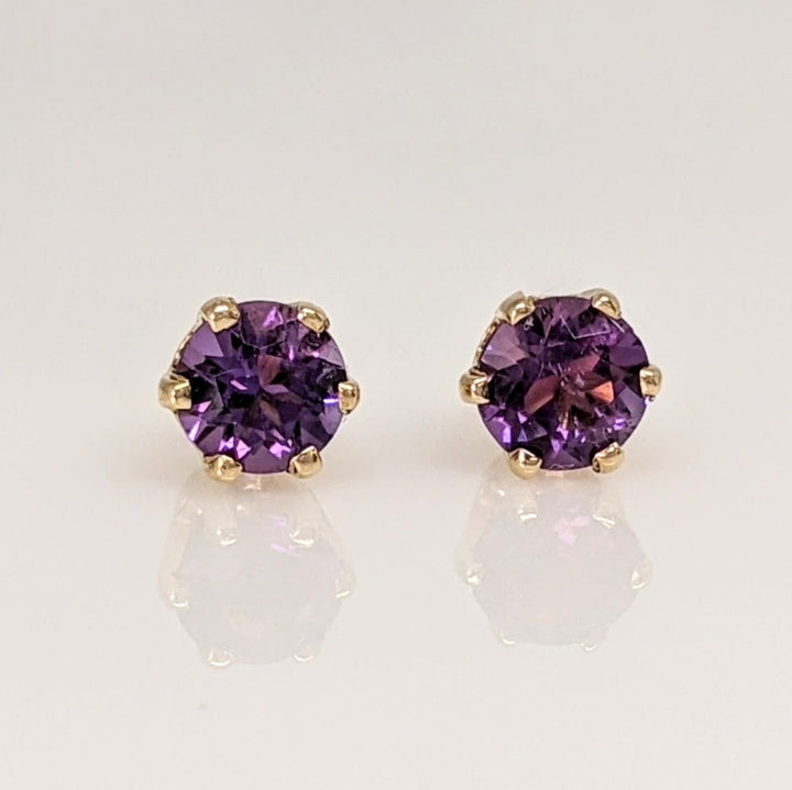 14K AMETHYST ROUND 6MM ESTATE STUD EARRINGS 1.8 GRAMS