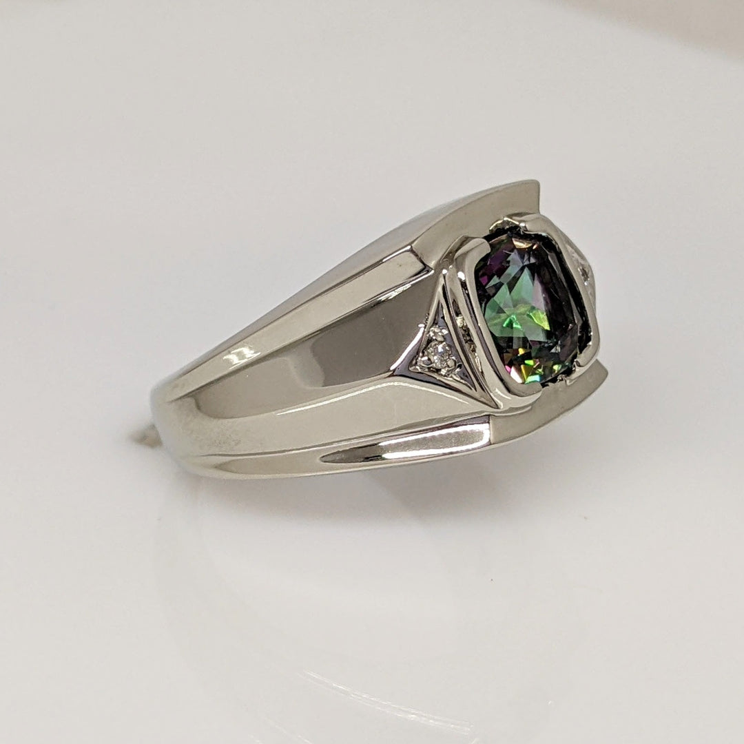 10K WHITE MYSTIC TOPAZ CUSHION CUT 8.5MM WITH (2) MELEE ESTATE RING 9.0 GRAMS